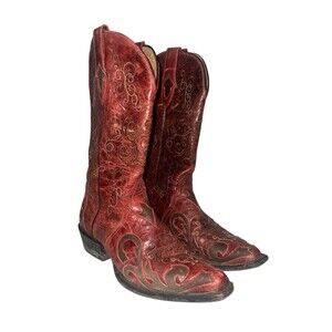 Sterling River Ladies 7 B Western Cowboy Snip-toe Red Leather Cutout Boot SR230